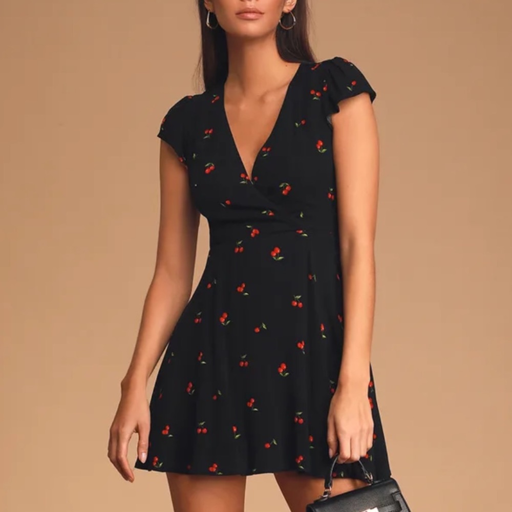 Lulu’s Best Day Ever Black Cherry Print Skater Dress